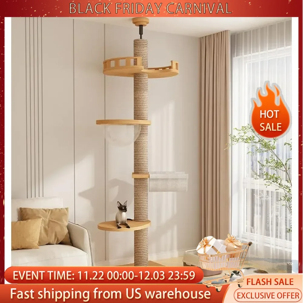 Cat Tower from Floor to Ceiling, Equipped with Scraping Pillars, Comfortable Bed,Observation Deck,Space Capsule 5-Layer cat Tree