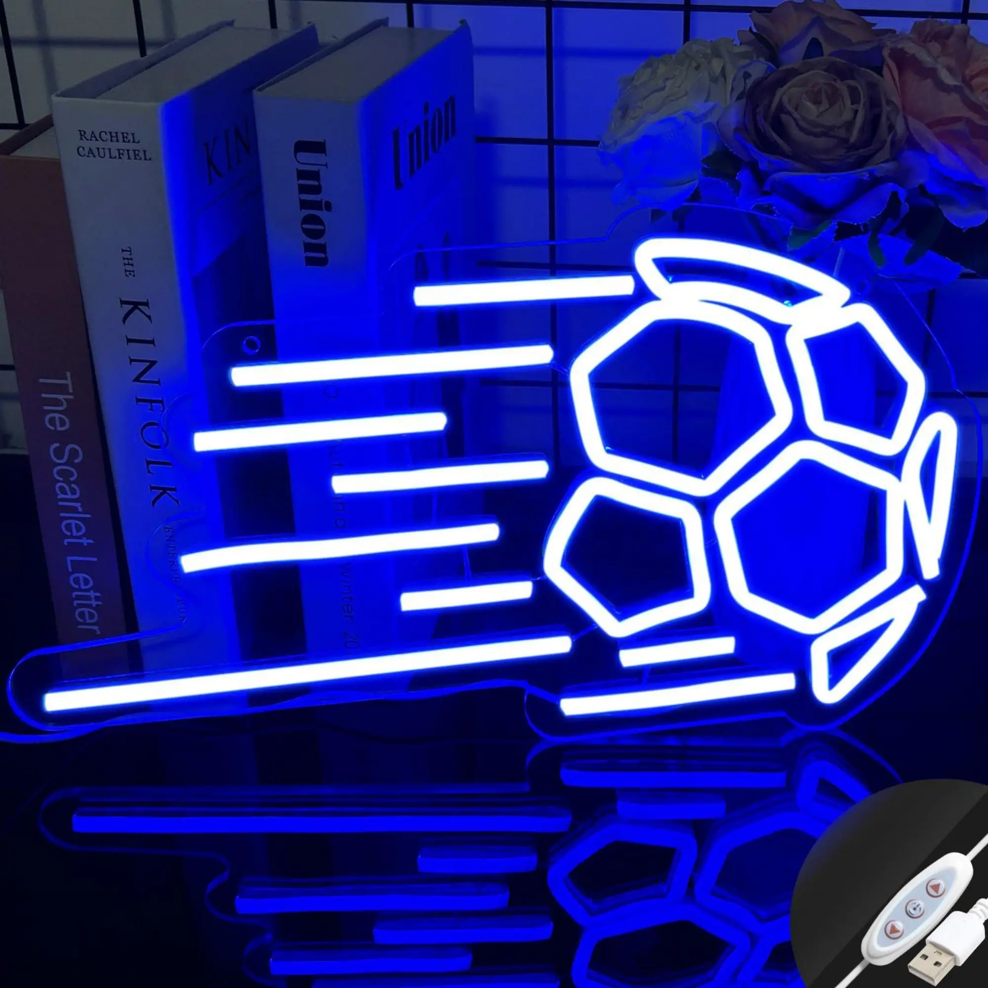 Football Neon Sign Soccer Led Neon Light for Wall Decor,Powered by USB, Aesthetic,Sports Neon Signs for Room Bedroom Shop Decor