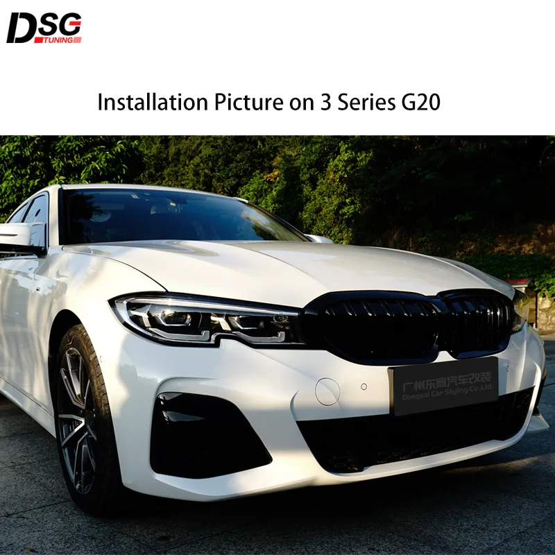 Gloss Black 2-Slat Replacement ABS Front Bumper Kidney Racing Grille for BMW 3 Series 2019-? G20 Sedan G21 Wagon Perfect Fitment