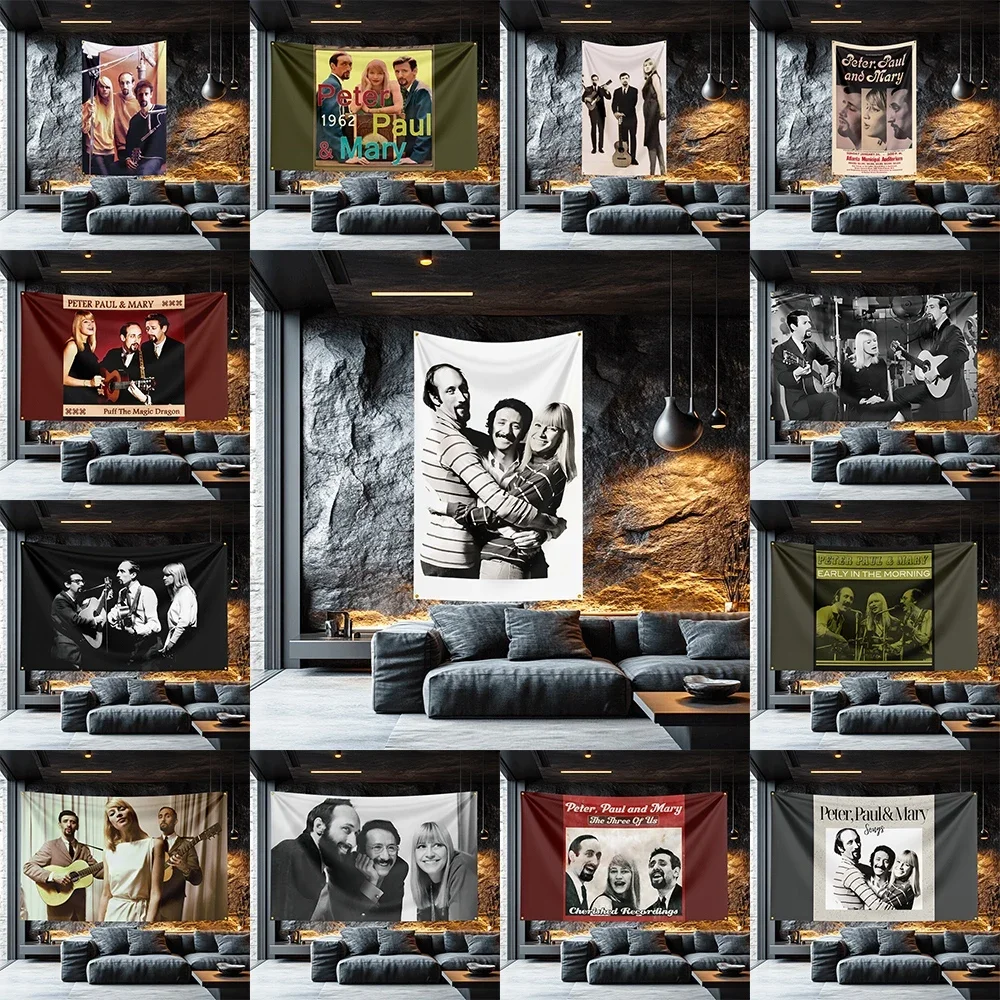 Peter, Paul and Mary Style Music Flag   Polyester Wall Banner For Dorm Decor Audiophile Gift