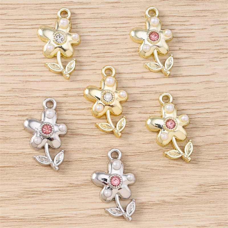 5 Stück 13x21mm Niedliche Kristall-Legierungs-Blumenanhänger für Schmuckherstellung, Ohrringe, Halsketten, Armbänder, Zubehör, DIY-Geschenk – Detail 6