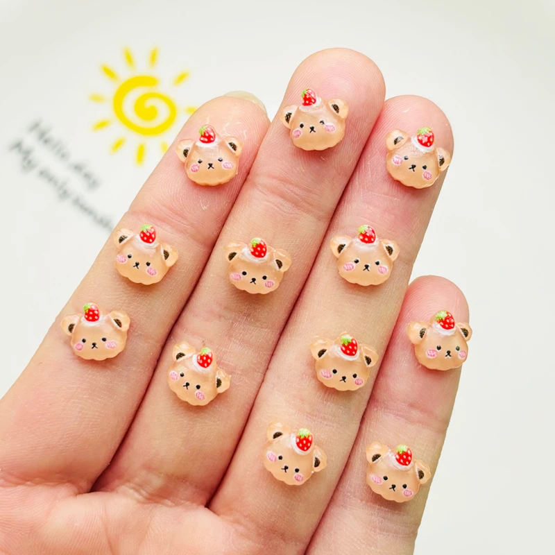 50 Pcs New Cute Mini Resin Cartoon Animal Strawberry Little Bear Flatback Ornament Jewelry Making Manicure Hairwear Accessories