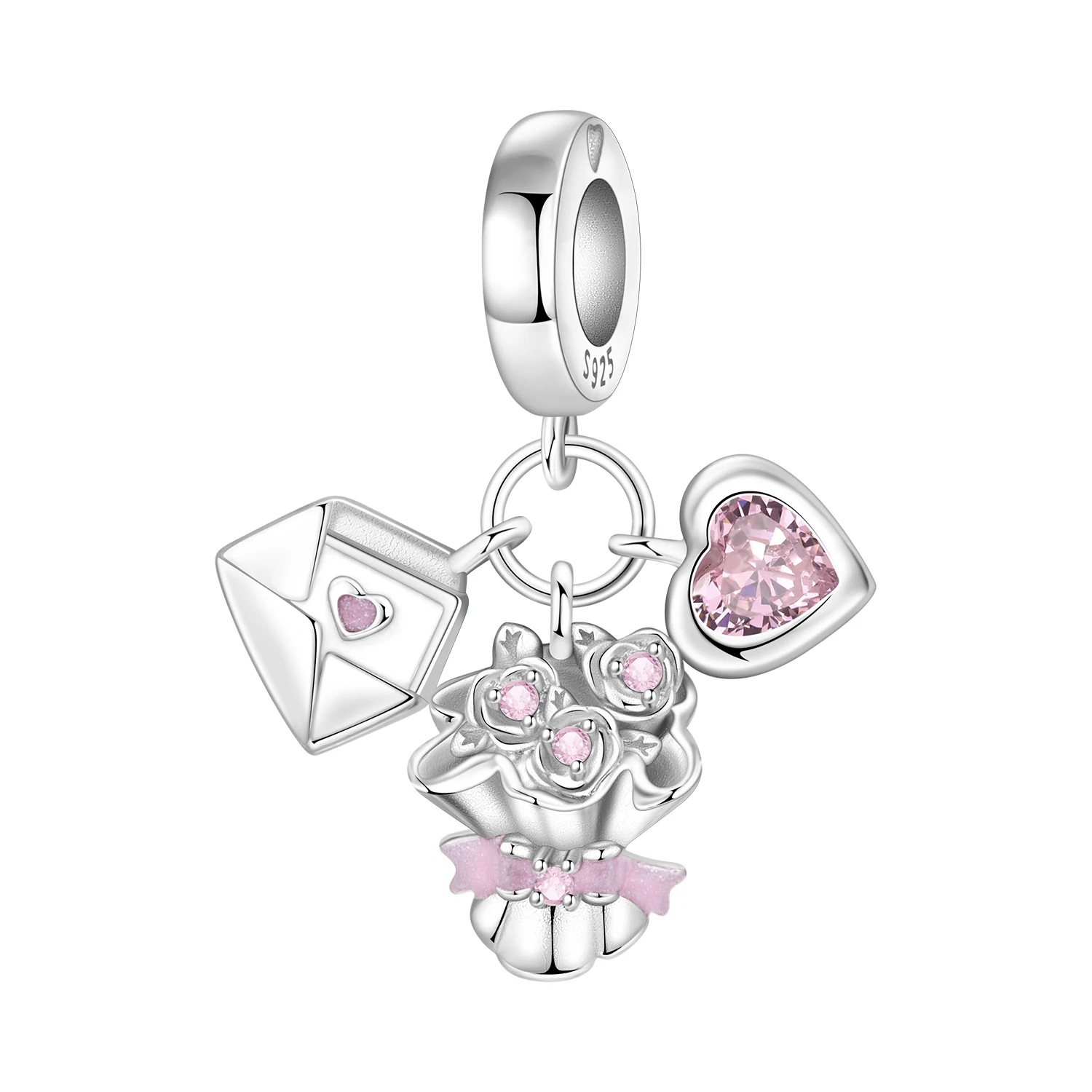 

Cycuff 925 Sterling Silver Pink Love Confession Pendant Charms Beads Fit Bracelets DIY Party Trendy Gifts Jewelry Accessory