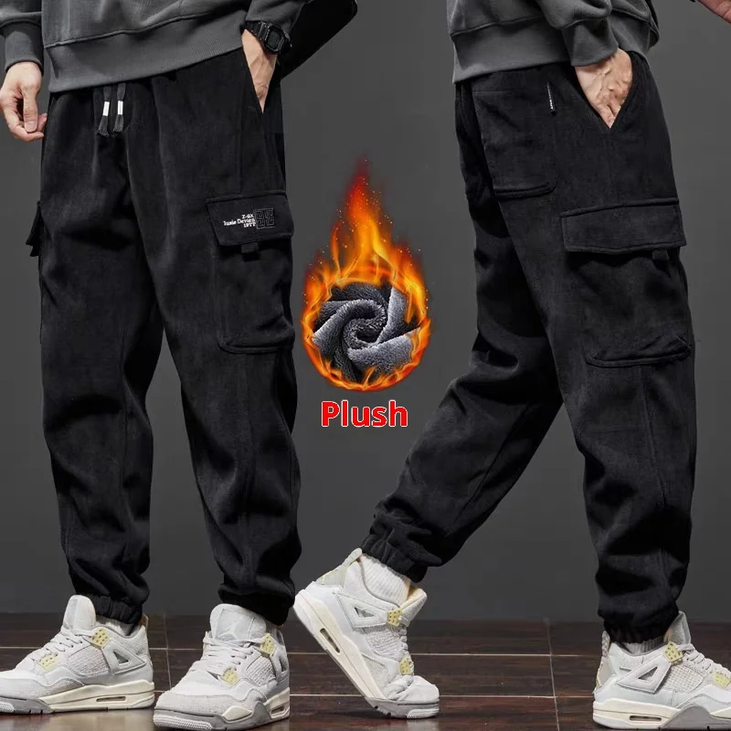 

Мужские рабочие брюки с зауженными бретелями на щиколотке, повседневные брюки, молодежный стрейч, без глажки, облегающий крой, мужские зимние брюки с высокой талией.