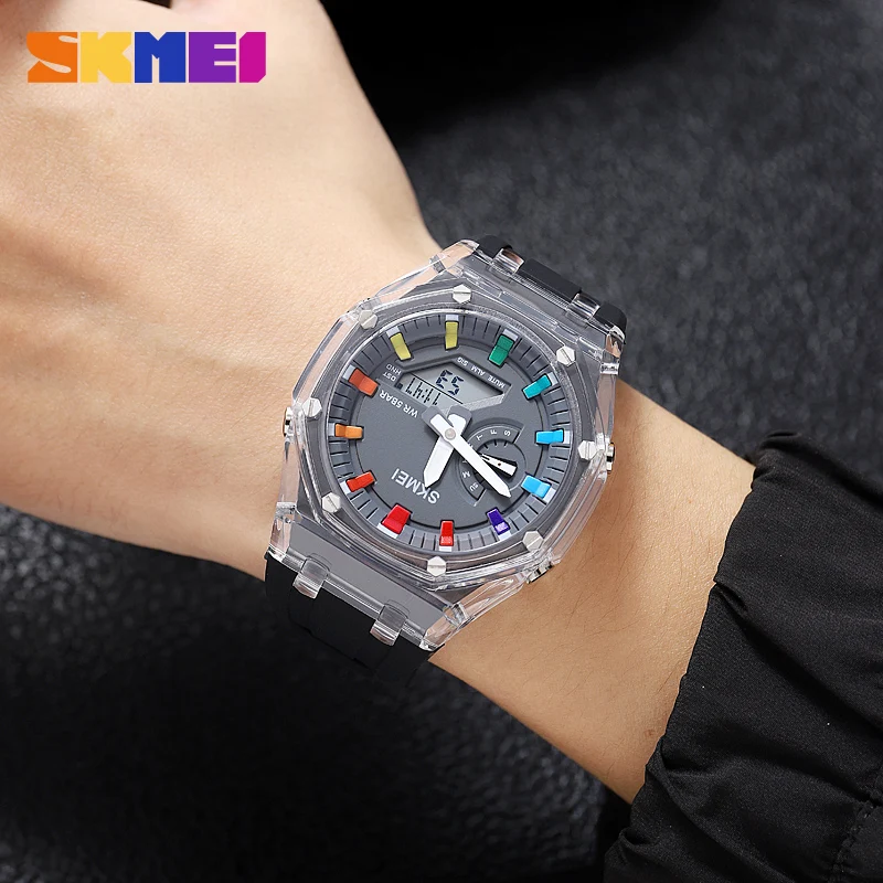 SKMEI 2100 Men Digital Watch World Time Sport Watches 5 Alarm Clock Daylight Saving Dual Time Electronic Wristwatch reloj hombre