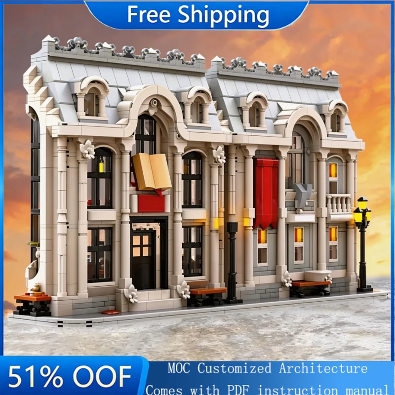 

2349 Parts MOC White Style Library Building Model Building Blocks Children Assembly Boy Girls Toy Birthday Creative Display Gift