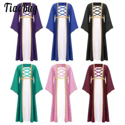 Girls Renaissance Medieval Costume Princess Vintage Long Dress Gothic Ball Gown Long Sleeve Lace-up Dress Halloween Theme Party