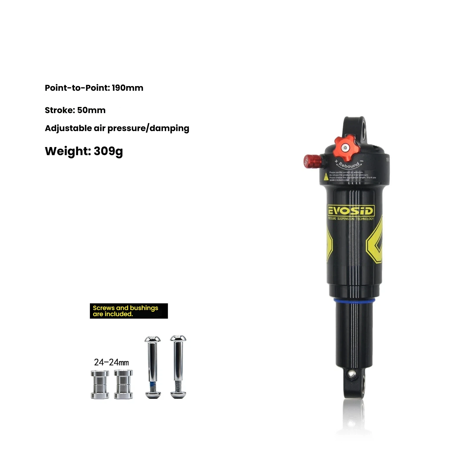 EVOSID Demping Mtb Fiets Lucht Schokdemper 165mm 190mm 210mm Luchtdruk Aanpassing Aluminium Mtb lucht Schokdemper