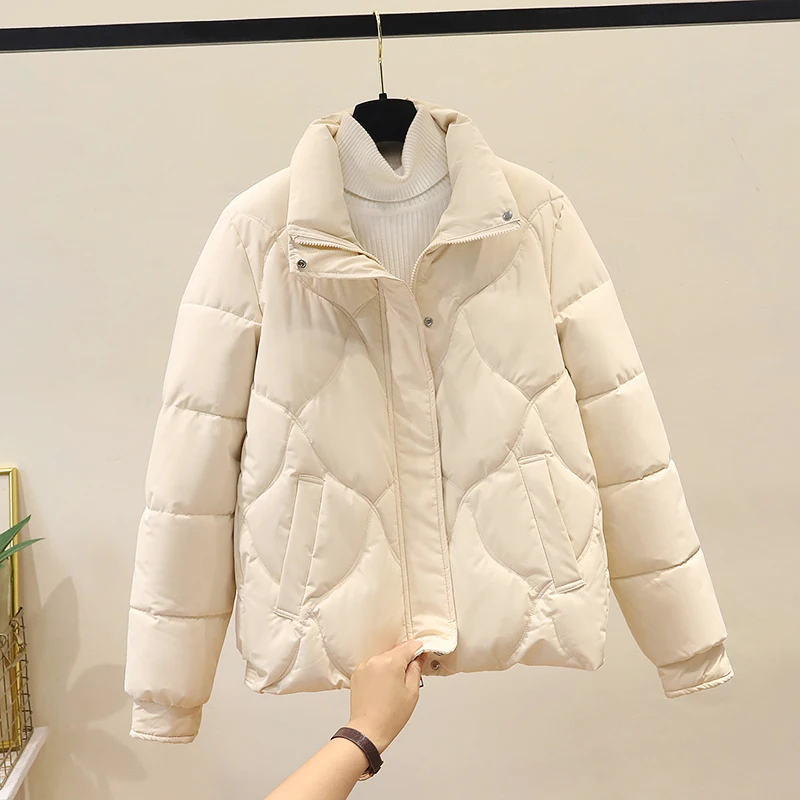 

Женское пуховое хлопковое пальто Jaet 2025, новая зимняя верхняя одежда Thiened ort, свободное утягивающее хлопковое пальто Sli Commute Sle на молнии...