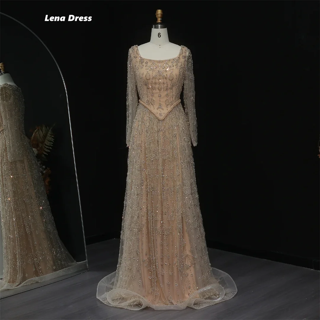 

Lena Элегантные вечерние платья для особых случаев Вечернее платье с длинными рукавами на заказ 2025 Роскошная квадратная линия A