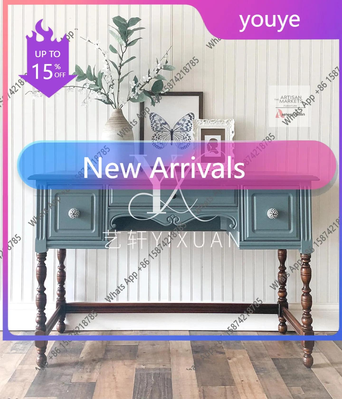 

N62 Французский ретро-стол из массива дерева с резьбой для гостиной, пристенный, для прихожей, американский легкий роскошный стол для спальни