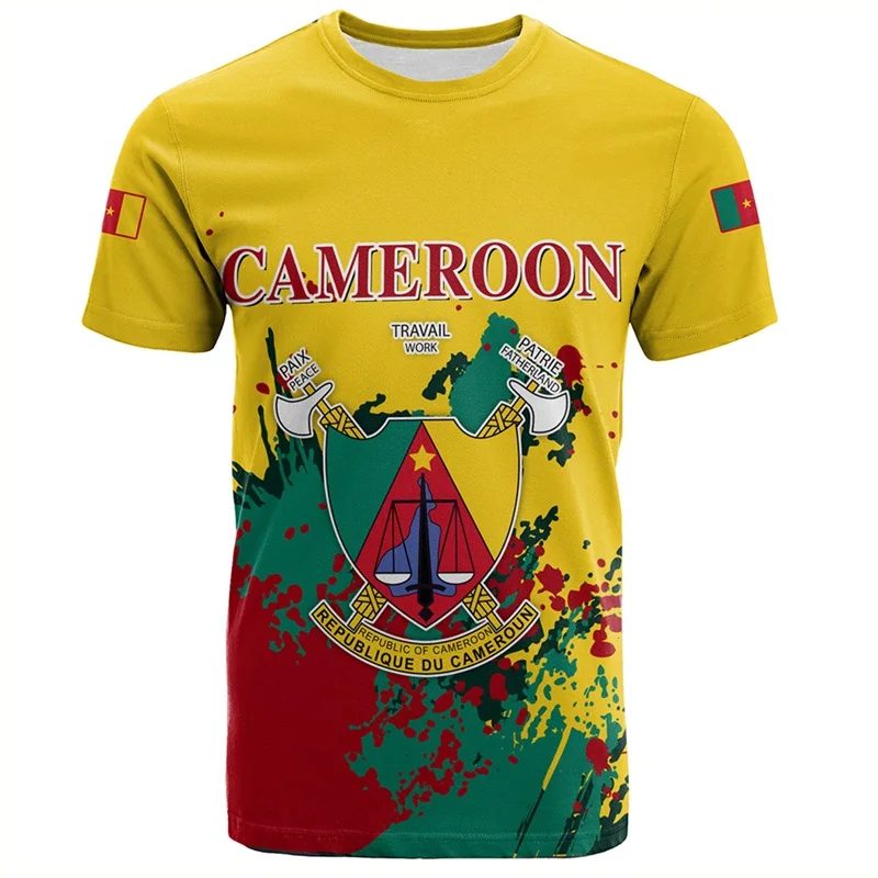3D Printed Africa Cameroon Flag Map Graphic T Shirt For Men Clothes National Emblem Short Sleeve T Shirts Kids Jersey Tee Tops