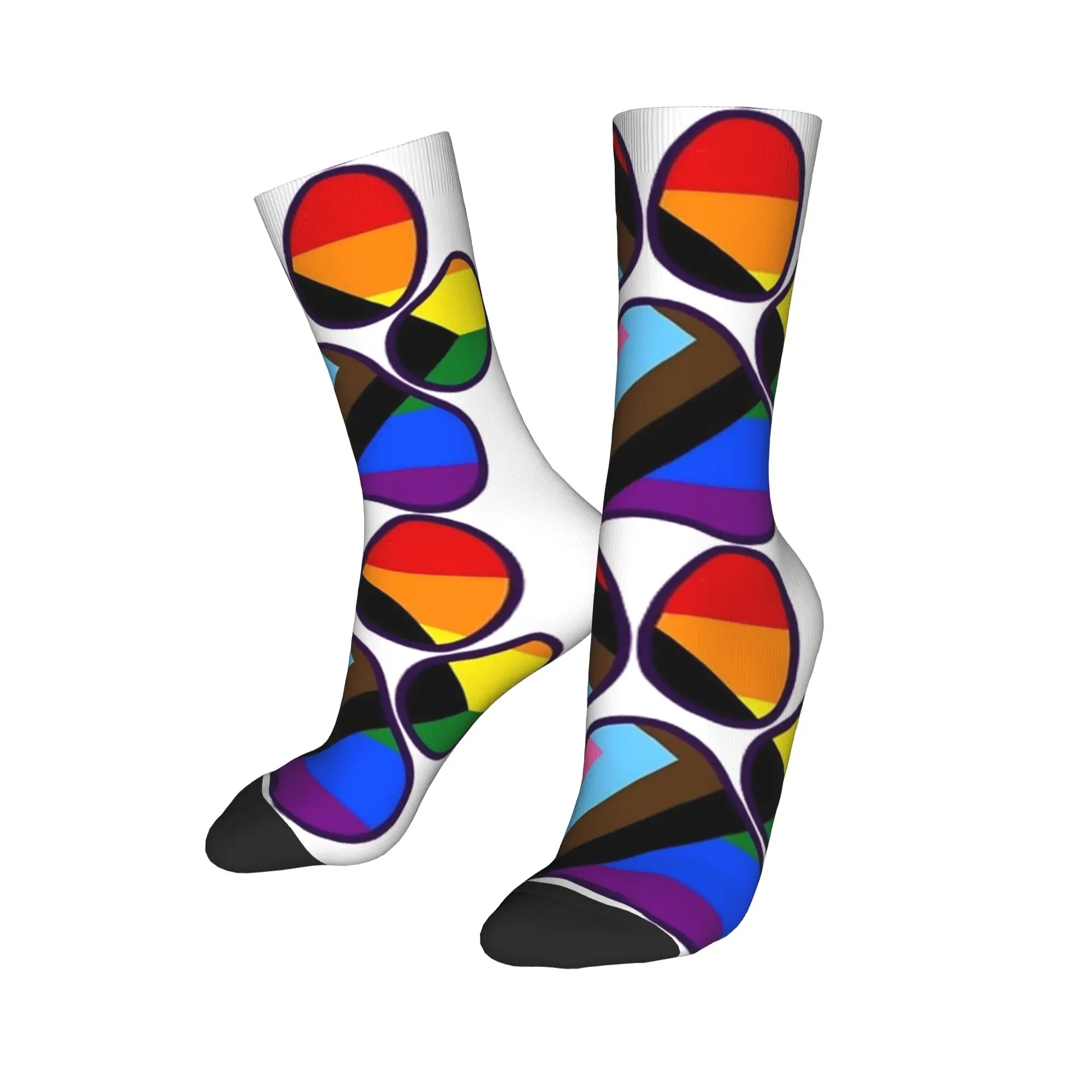 Calcetines para amantes de la pata de perro arcoíris, medias elegantes, calcetines antideslizantes de otoño para parejas, calcetines deportivos para correr de diseño de calidad