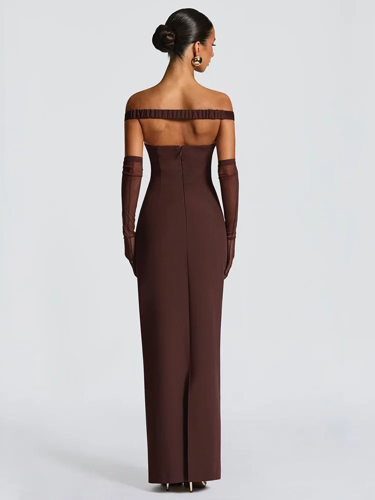 Absobe Avond Tank Maxi Jurk Dames Sexy V-hals Off Schouder Sjaal Lint Backless Uitgesneden Slanke Bodycon Split Jurk Partywear