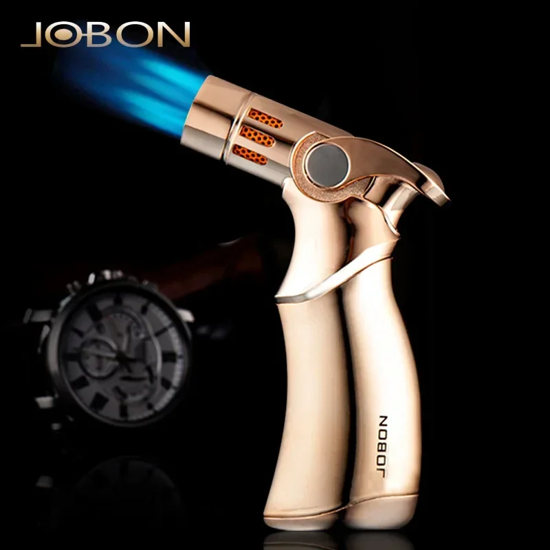 JOBON Hot Sale 4 Flame Direct Flush Turbo Torch Butane Gas Lighter H Flame Adjustable Wormwood Cigar Special Windproof Lighter