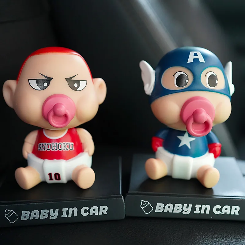 Cartoon Sucking Nipple Car Shake Head Doll Decoration Car Dashboard Mobile Mhone Holder Car Accessories Anime Character Toy Gift