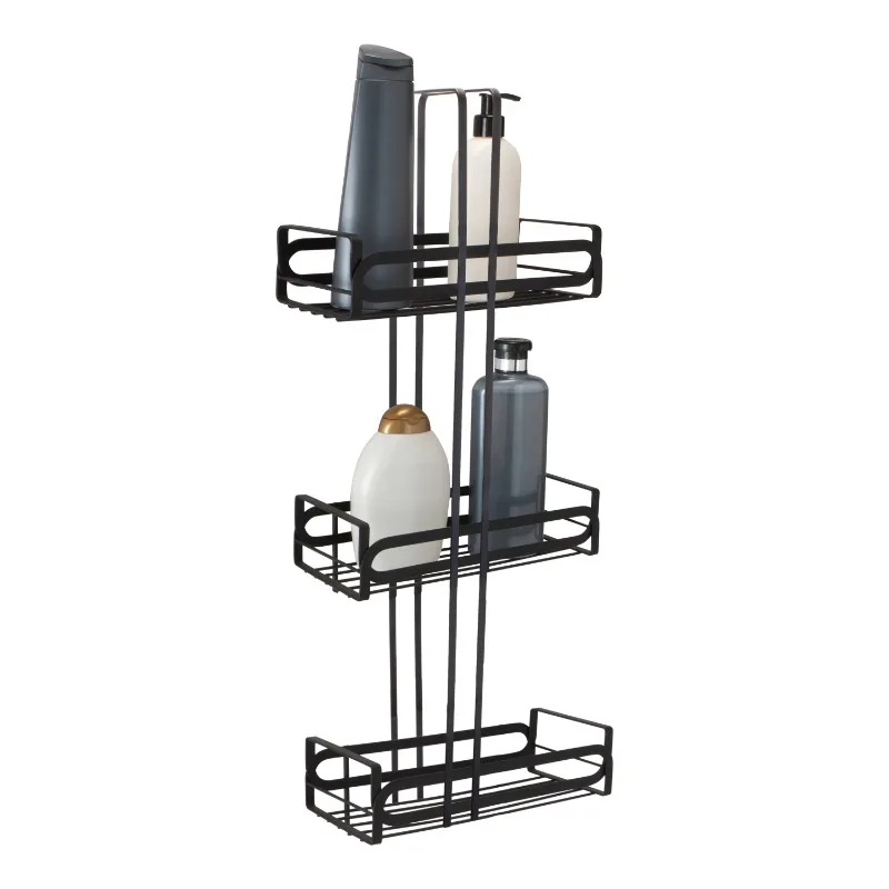 Small Narrow Storage Organizer Tower Rack with 3 Basket Bins - Holds Tissues, Hand Soap, Toiletries - Matte Black