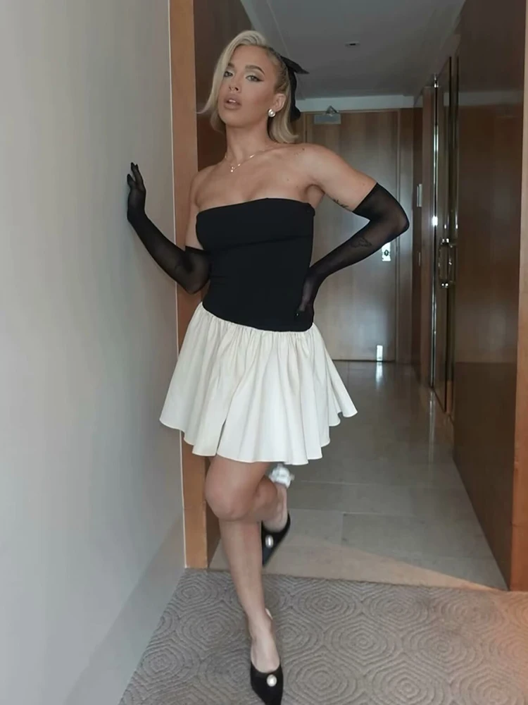 Le Luz-vestido Midi de dos piezas para mujer, Sexy, dulce, sin hombros, negro, Y2K, sin mangas, fiesta, Verano