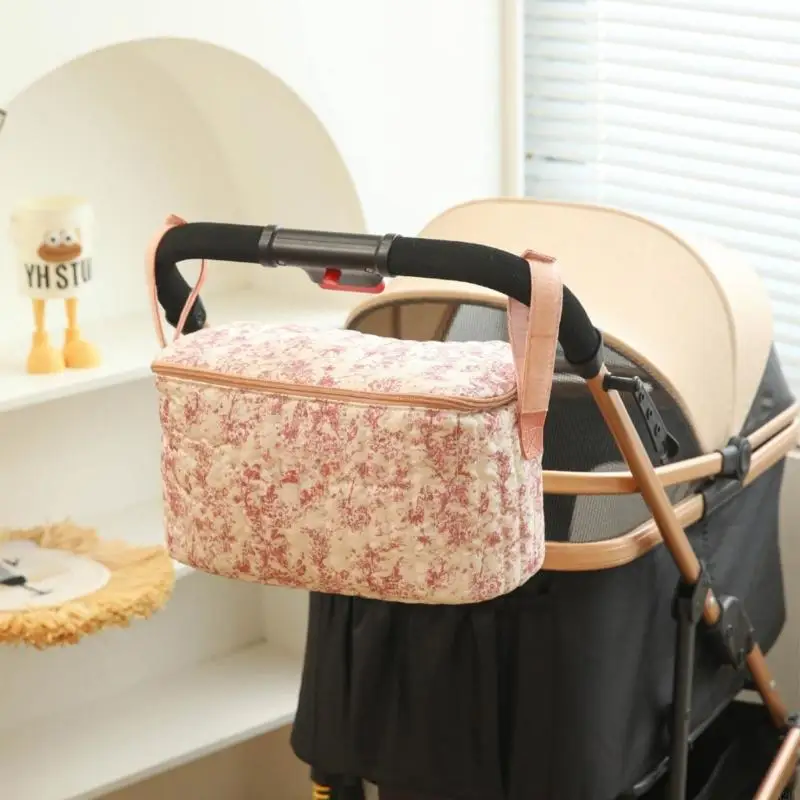 Pushchair Storage Bag Baby Strollers Hanging Bag Flower Printed Polyester Bag for Toy Diaper Water Bottle A2UB