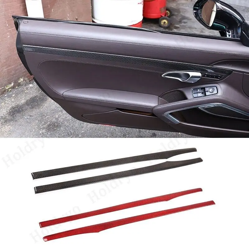 

For Porsche 718 911 2pcs Dry Carbon Fiber Inner Door Panel Strips Trim Cover