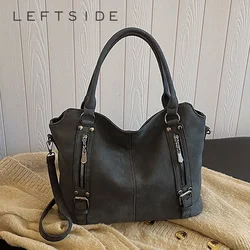 LEFTSIDE Vintage Big Leather Crossbody Bags for Women 2023 Winter Designer Female High-capacity Shoulder Bag Lady Retro Handbags