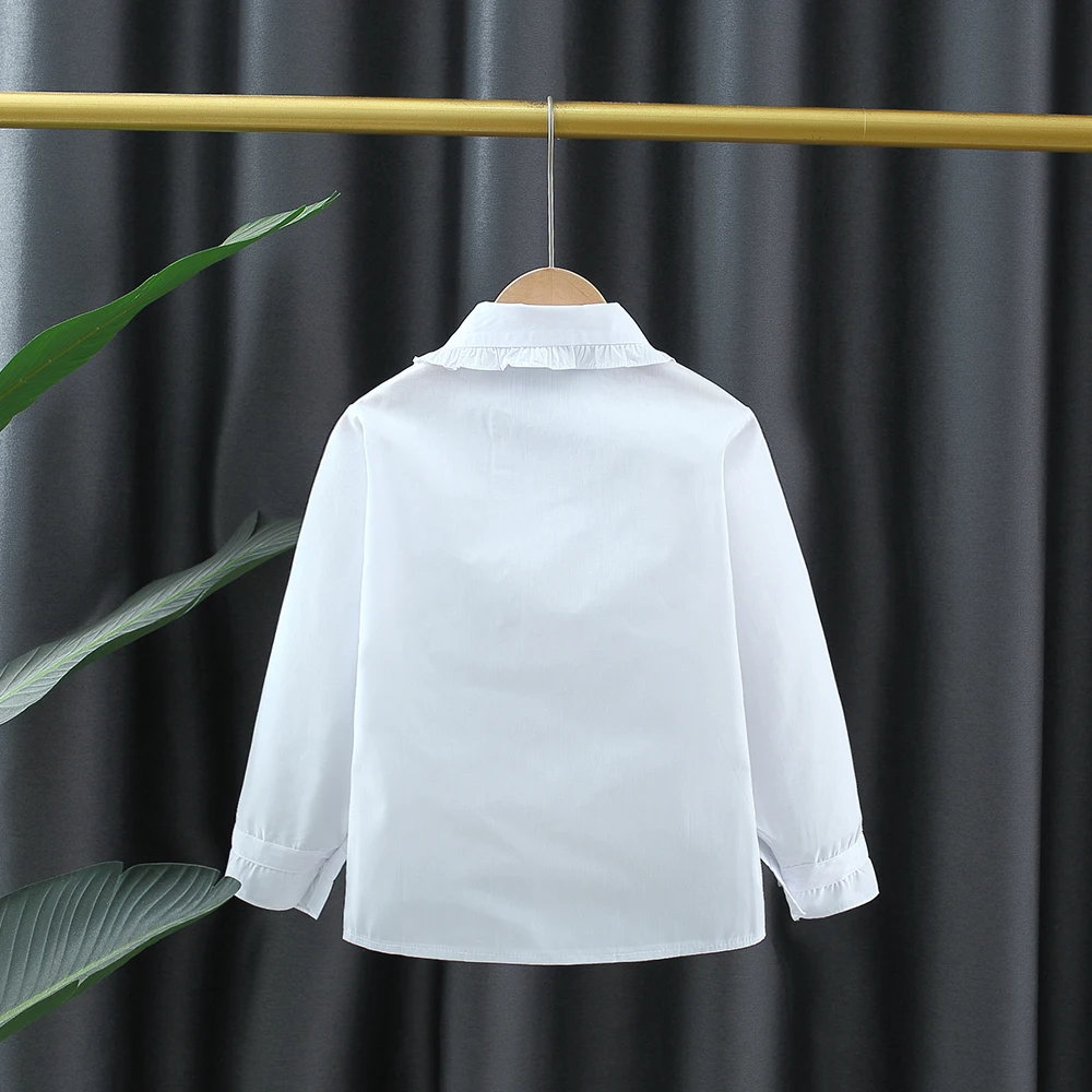 قميص طفلة بأكمام طويلة، ملابس أطفال جديدة للربيع والخريف بياقة بتلات بيضاء مناسبة لارتفاع 120-170 سنتيمتر
