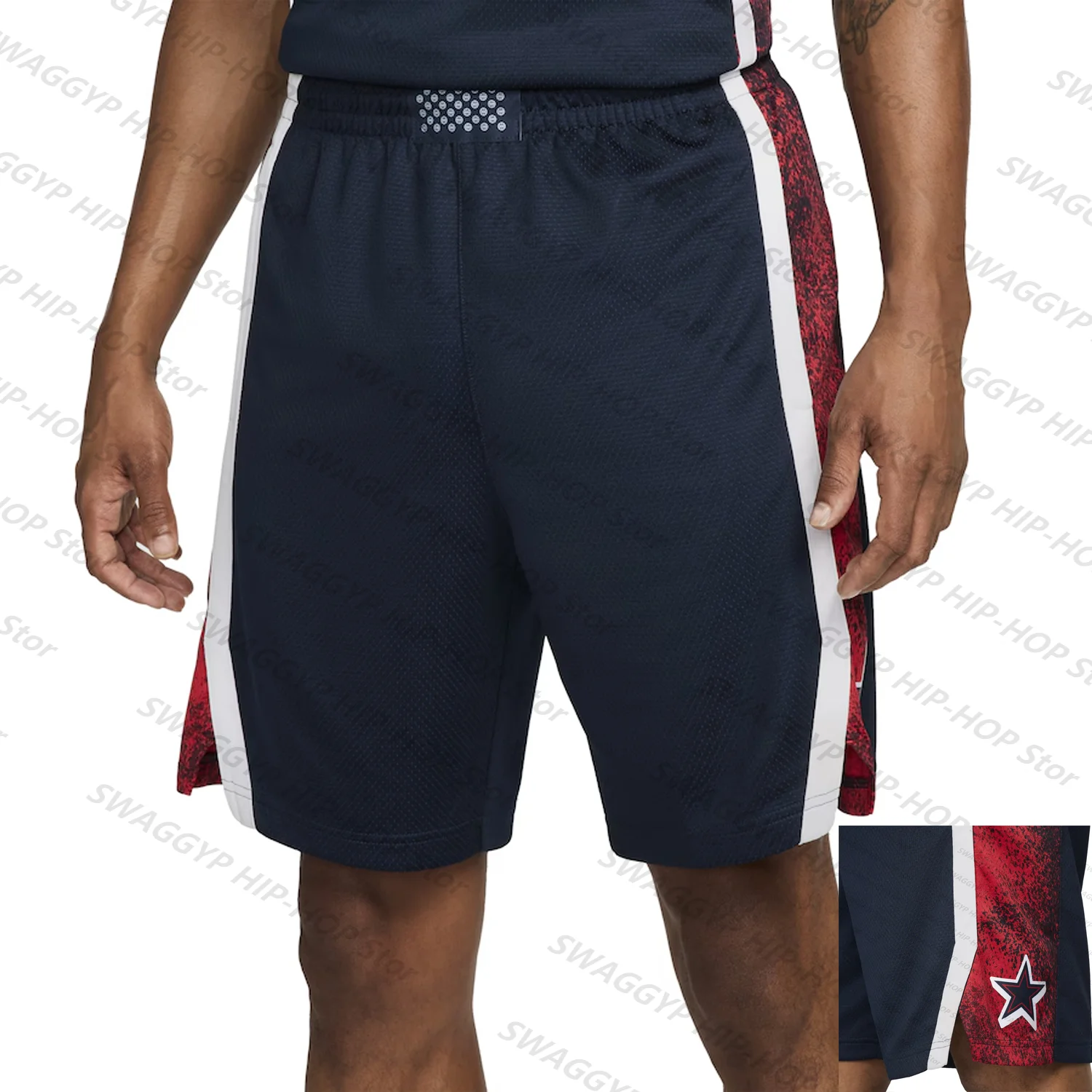 USA Basketball 2024 Summer Swingman Shorts-Blue Star Style Classic Vintage Unisex US National Team loose Pants-White Kids/Adults