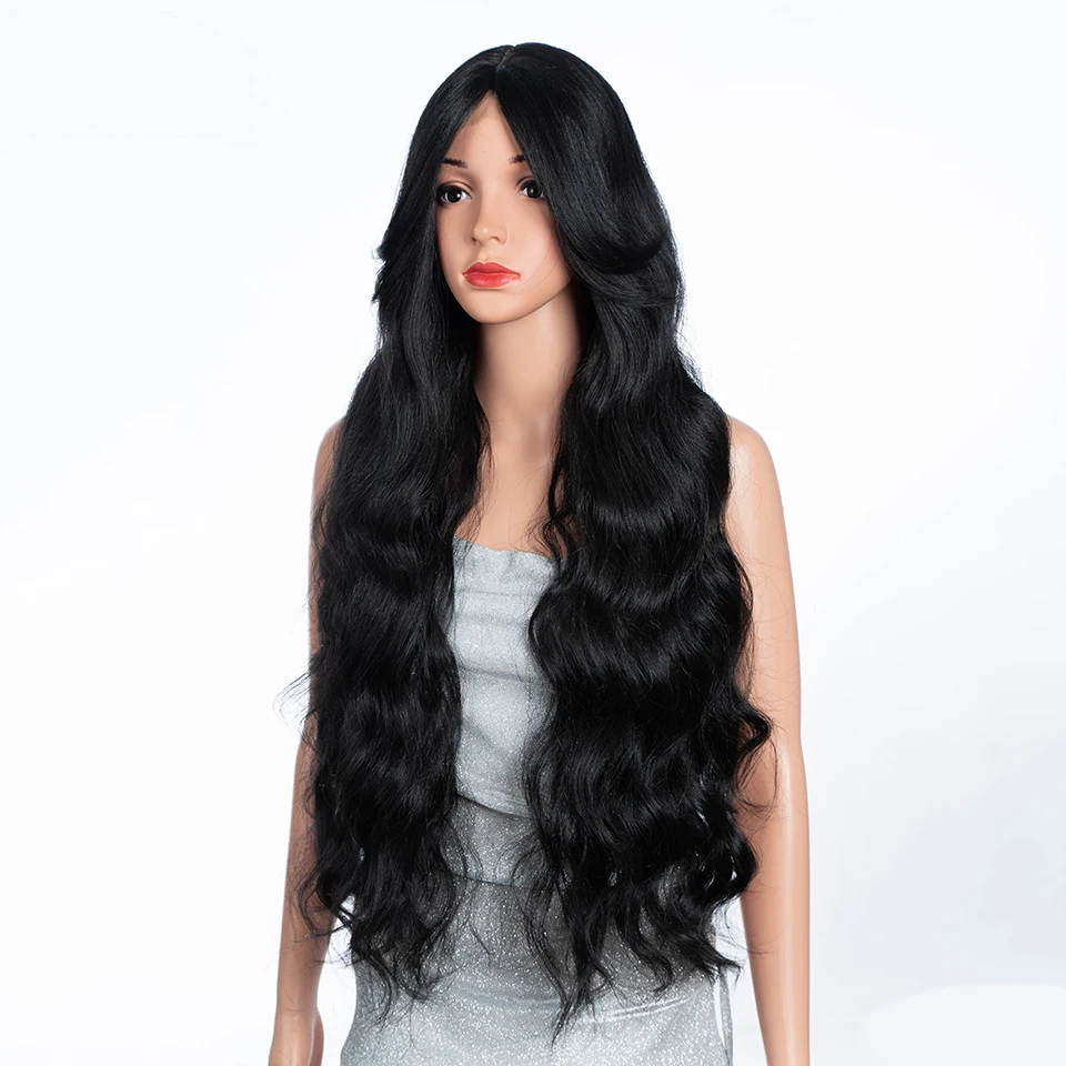 Synthetic Lace Front Wigs for Women 34 inches Long Wavy Wig With Bangs Ombre Brown Colorful Lace Wig Heat Resistant Cosplay Wigs