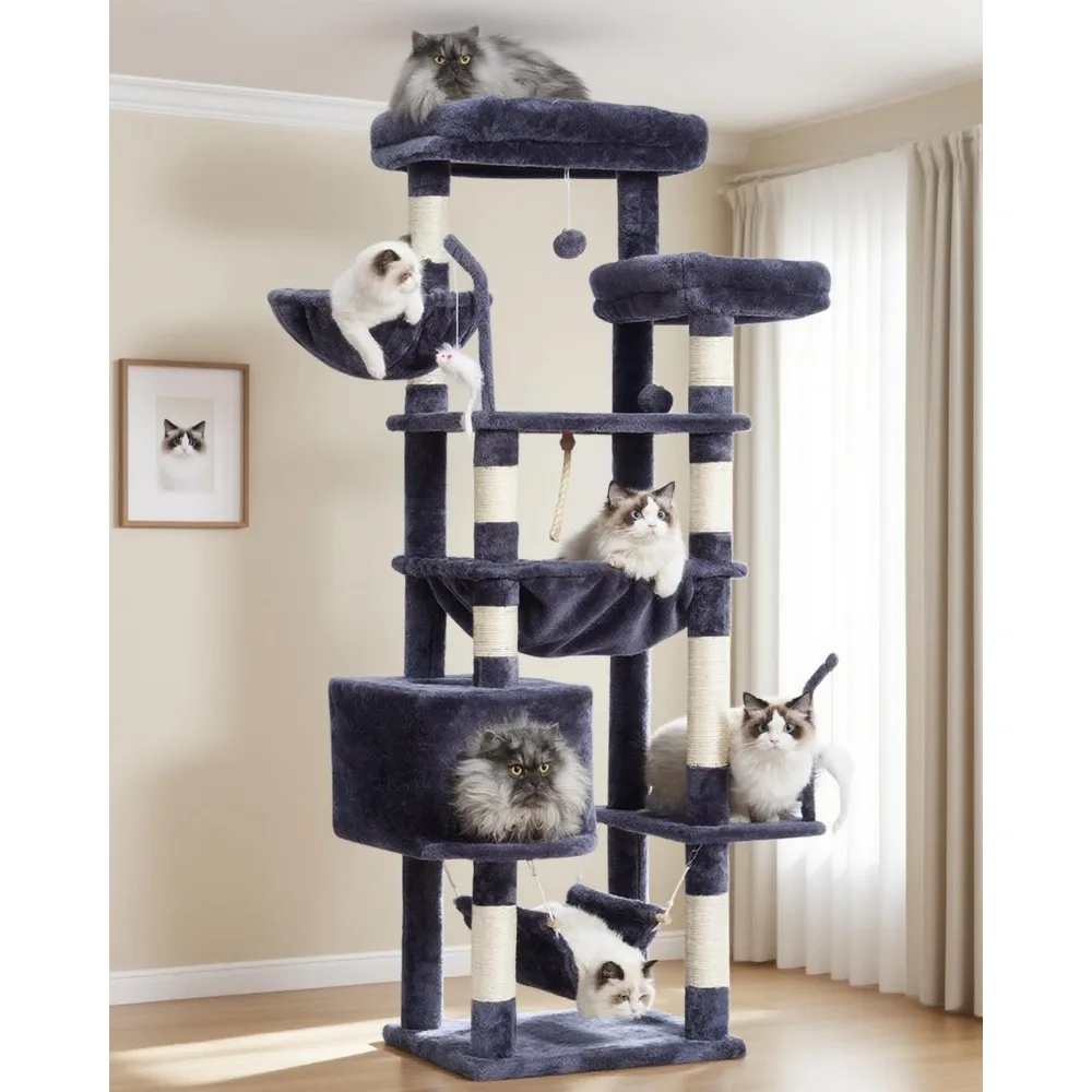 

Cat Tree, Cat Tower for Large Cats with 2 Big Platforms, 2 Baskets, condo and Toys, 63 Cat Scratching Posts for Indoor Cats, Smo