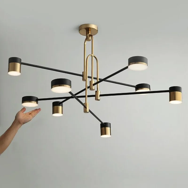 Modern Chandelier 4/6/8 Heads Black Gold Lighting Suspension Bedroom Living Room LED Industrial Lamp 3 Color Dimmable