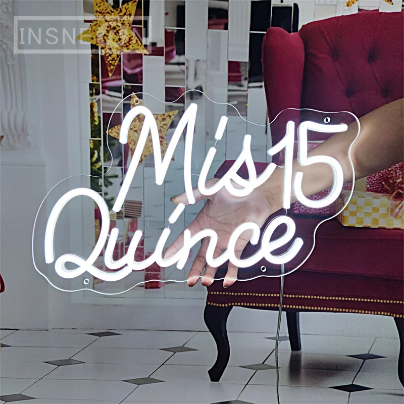 Mis Quince Neon Sign Light Wall Decor LED Light with Push Button Control Easy Wall Hanging Perfect for Quinceanera Celebration