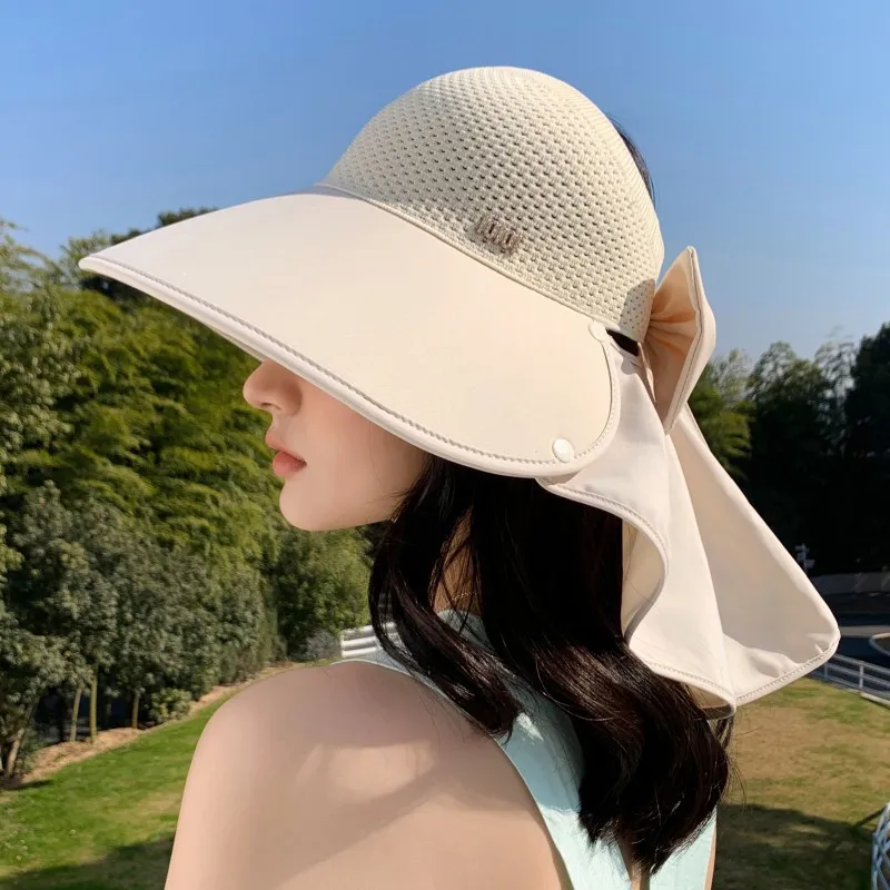 summer sun hat female sunscreen UV face protection neck protection outdoor cycling mountaineering large brim hollow hat