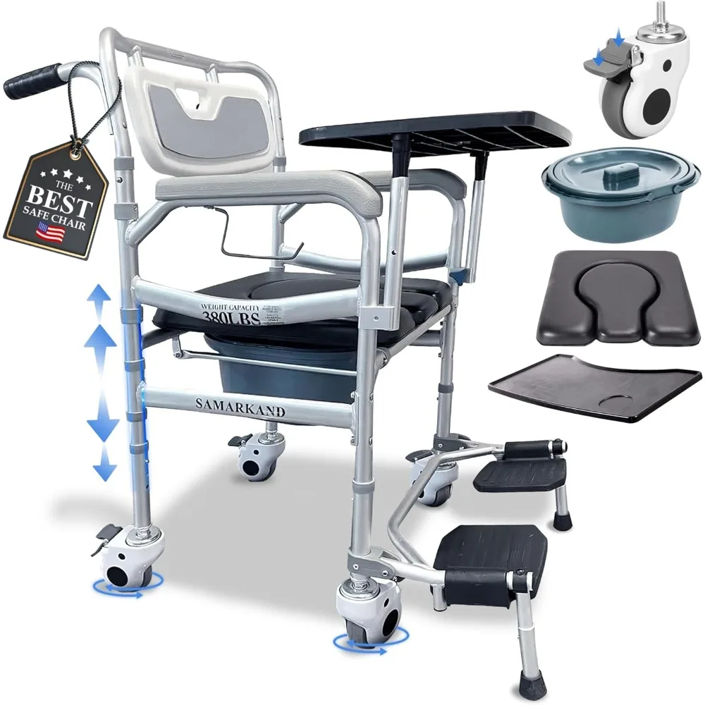 Shower Chair with Wheels 3 in 1 Commode Commode Chair for Toilet with Arms & Tray Commode Toilet Shower Seats