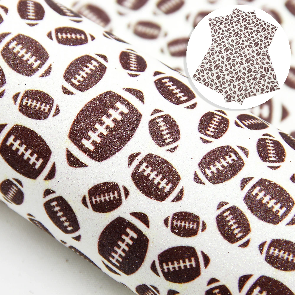 Shimmer Fine Glitter Faux Leather Sheets Sports Football Baseball Printed Synthetic Leather Fabric Roll for DIY Bags Pouches