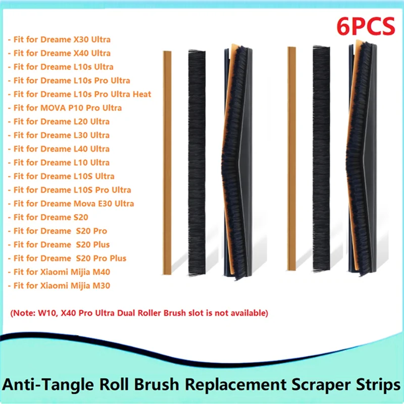 Efficient-Main Brush Strips For Dreame L10s Ultra/L20 Ultra/X30 Ultra/X40 Ultra Anti-Tangle Roll Brush Strip Accessories Part
