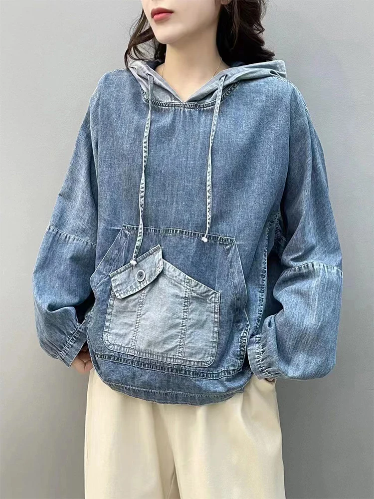 Max LuLu 2024 Spring Fashion Denim Hoodies Womens Vintage Hooded Classic Loose Sweatshirts Ladies Harajuku Casual Korean Clothes