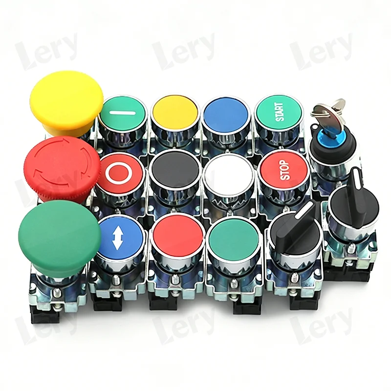1Pcs XB2 BA/BD/BC Push-Button Switch Press-type Emergency Stop Knob Start/Stop Mushroom-head Self-locking Reset Flat Button 22mm