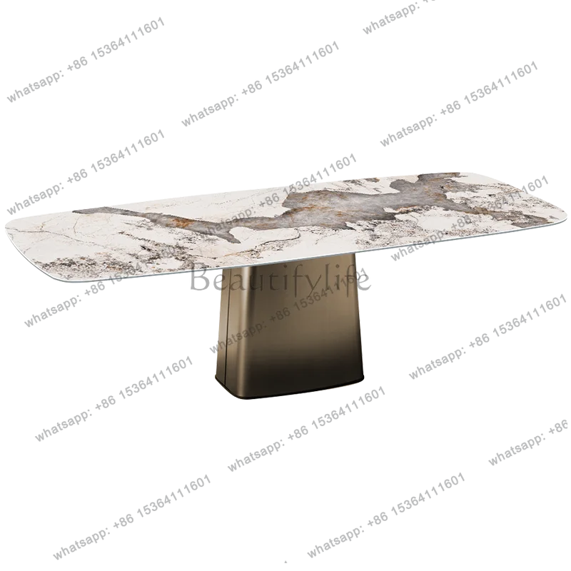 Italian light luxury rock slab dining table Modern simple household small apartment Pandora bright rock slab dining table