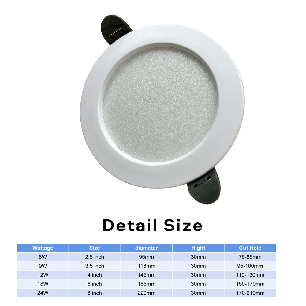 Aoyuansea Okrągły Biały SMD2835 LED Oprawa wpuszczana typu Downlight 6W 9W 12W 18W 24W Bez sterownika AC 175-265V Sufitowa lampa punktowa Oświetlenie wewnętrzne