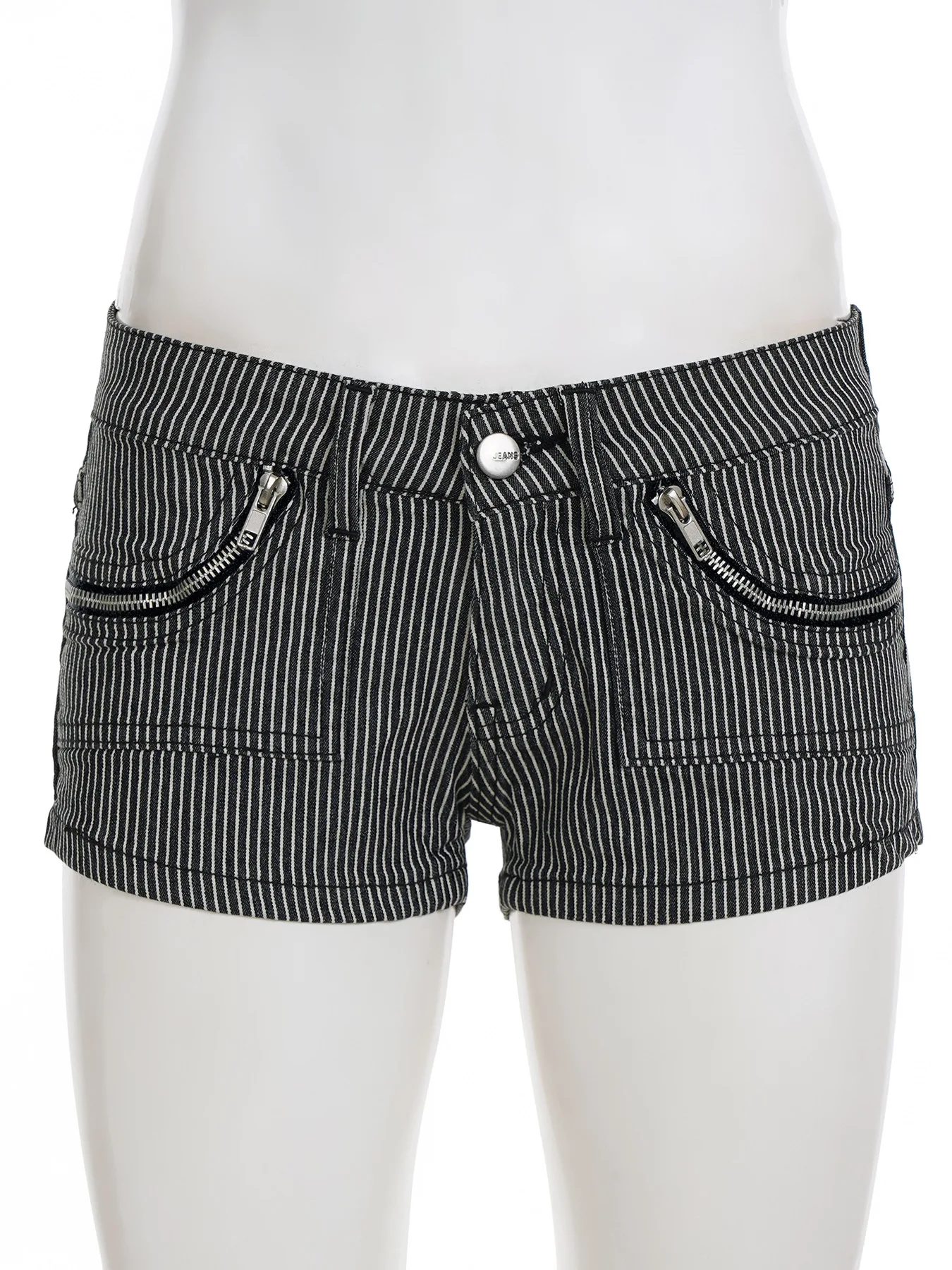 Low Waist Y2k Spice Girl Style Striped Jeans Shorts Women Design Sense Zipper Splicing Sexy Tight Elastic Hot Pants