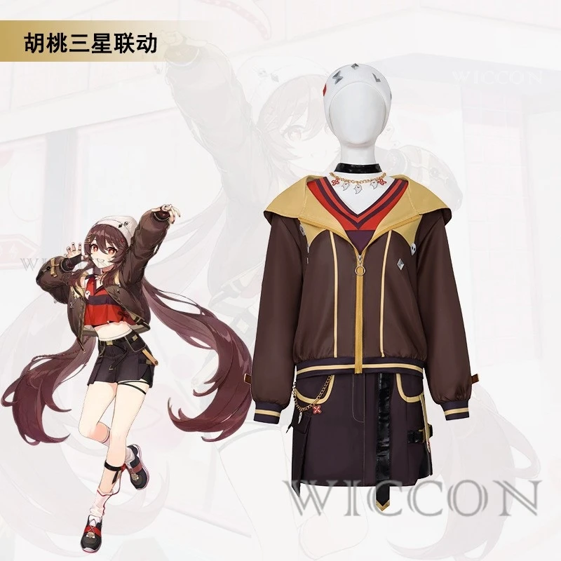 HuTao fantasia cosplay para mulheres, Game Genshin Impact, vestido de Halloween com meias, roupa cosplay, adulto