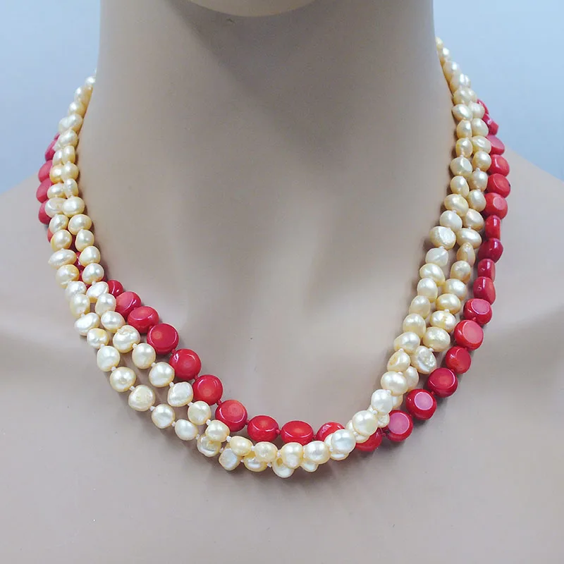 Classic female birthday gift. 3 shares. 6MM Natural Baroque Pearl/Coral Necklace 18”