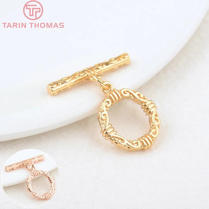 (3259)6 Sets O:15MM T:21MM 24K Gold Color Plated Brass Round Bracelet O Toggle Clasps High Quality Diy Jewelry Accessories