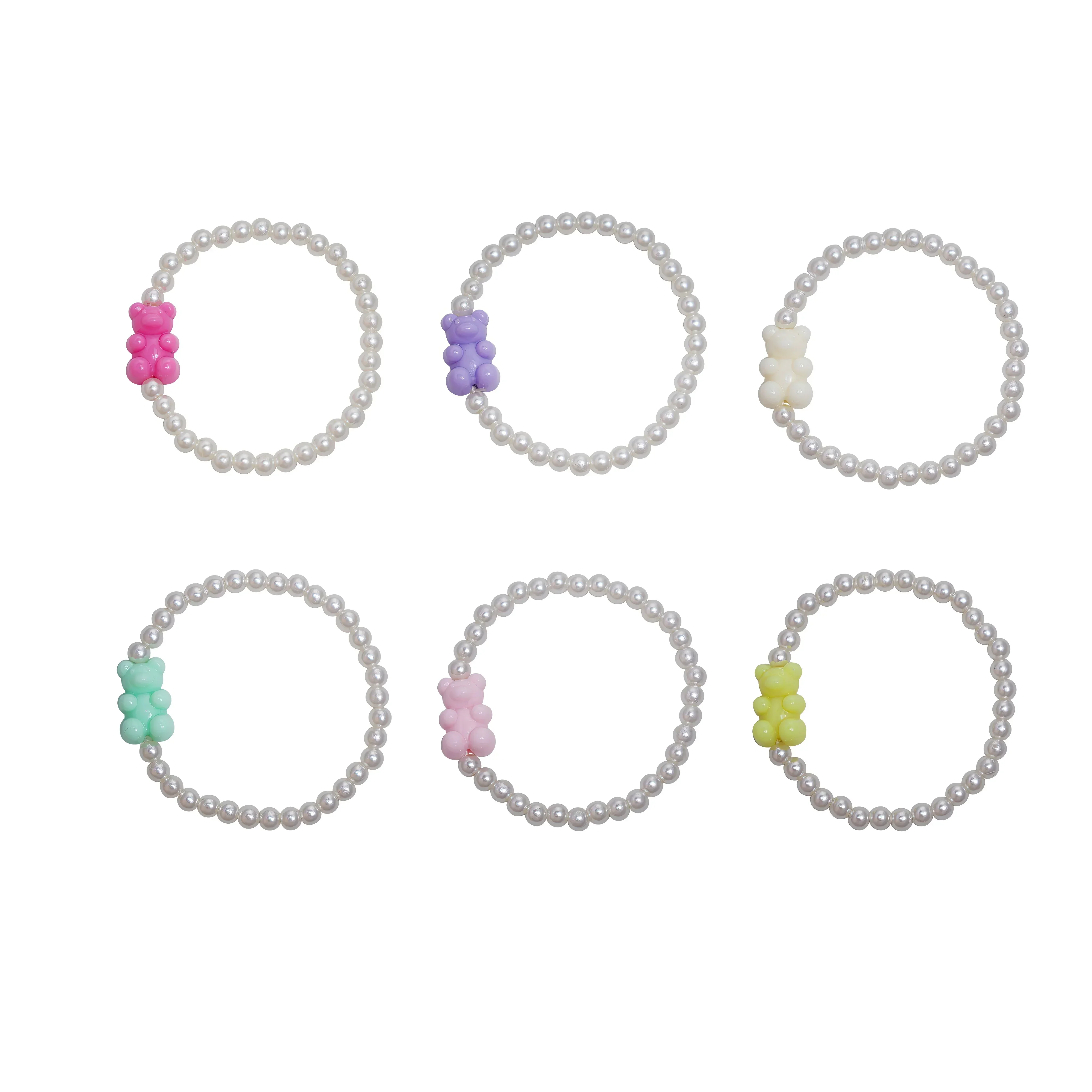 Colección de Pulseras de Perlas con Dijes de Ositos de Goma Coloridos - 6 Piezas/Juego, Regalo de Joyería para Mujeres y Niñas