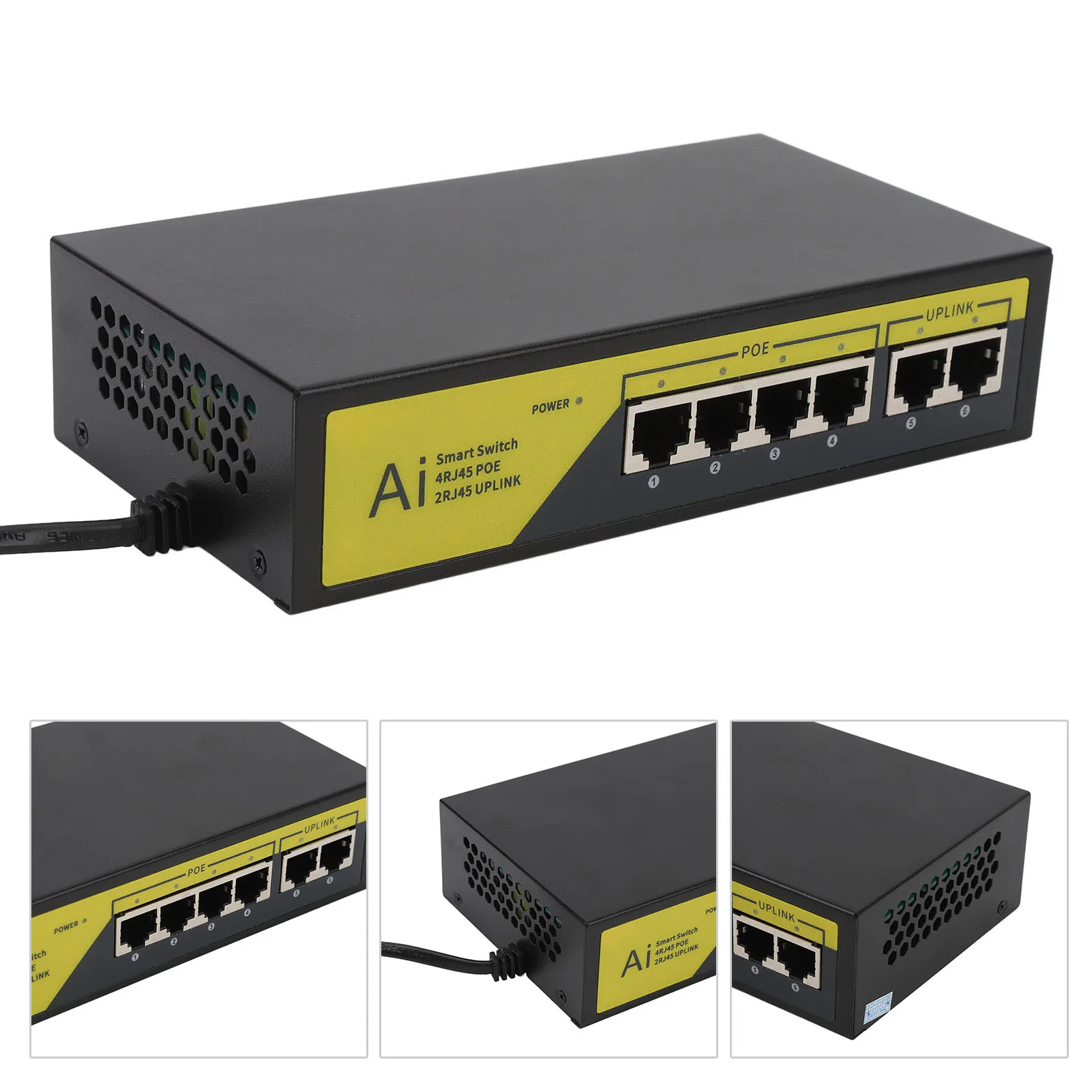 สวิตช์ PoE แบบยูนิเวอร์แซล 6 พอร์ต 4 พอร์ต PoE 10/100mbps 2 พอร์ต UP Link 10/100mbps กำลังไฟ 65W สำหรับกล้อง IP จุดเชื่อมต่อ WLAN โทรศัพท์ IP