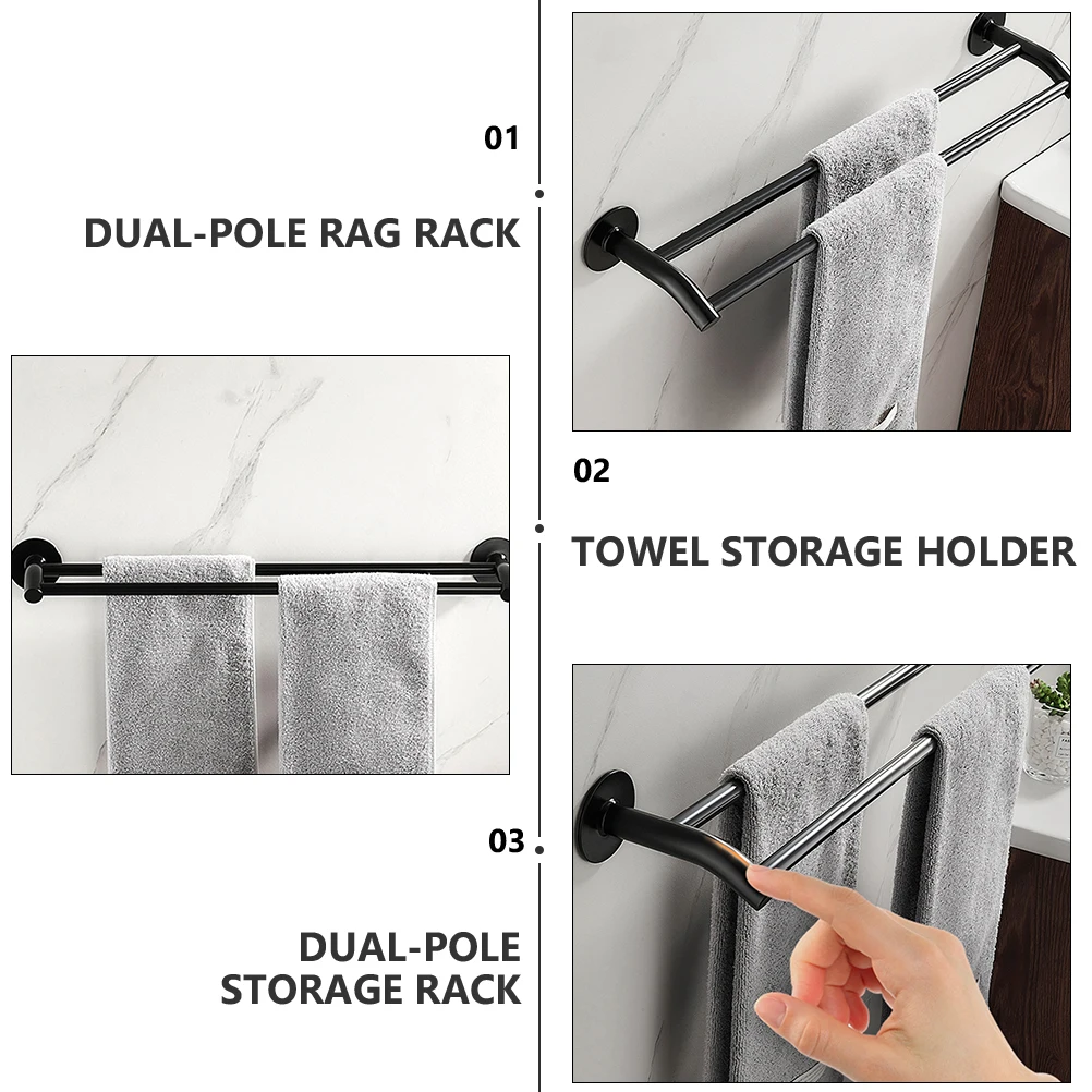 

Double Bar Towel Rack Bathroom Holder Aluminum Alloy Safe Simple Design Strong Capacity Storage ganizer Kitchen