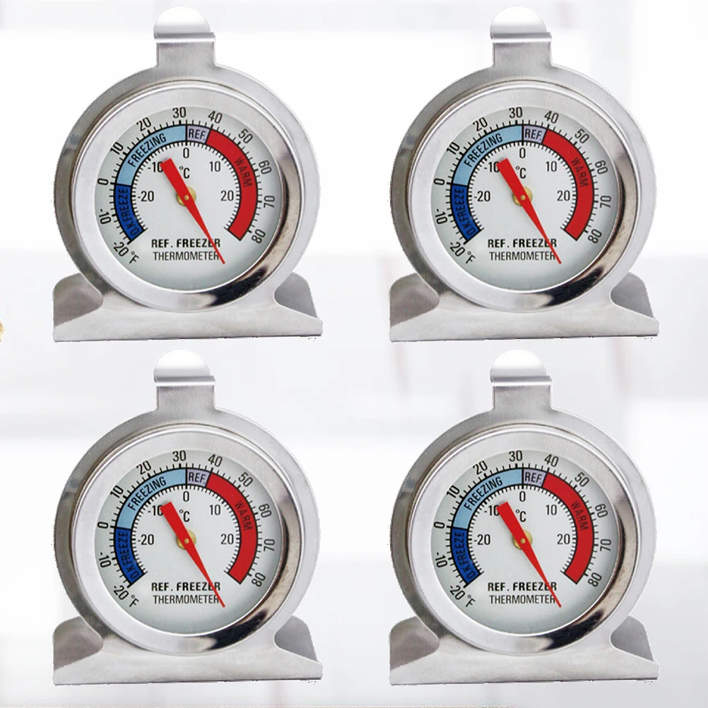 

4pcs Refrigerator Thermometer Stainless Steel Freezer Temperature Monitor Accurate Real Time Easy Install for Families