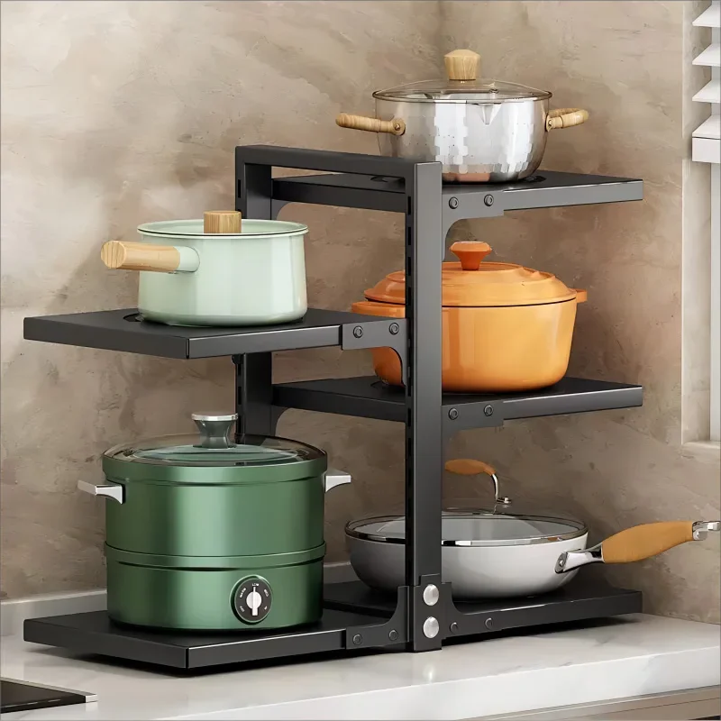 5 Tier Pots Pans Organizer for Under Cabinet Adjustable Rustproof Cabinet Storage for Big Stockpots Castiron Pans Heavy Cookware