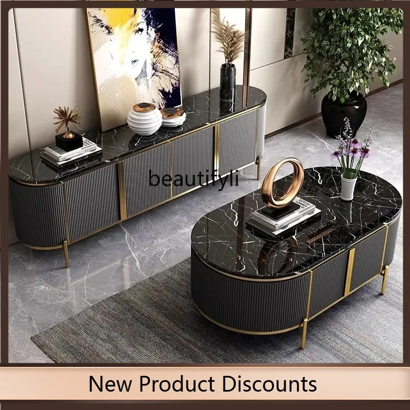 

K185 Light luxury American TV cabinet combination simple modern marble tea table small apartment household oval coffee table K18