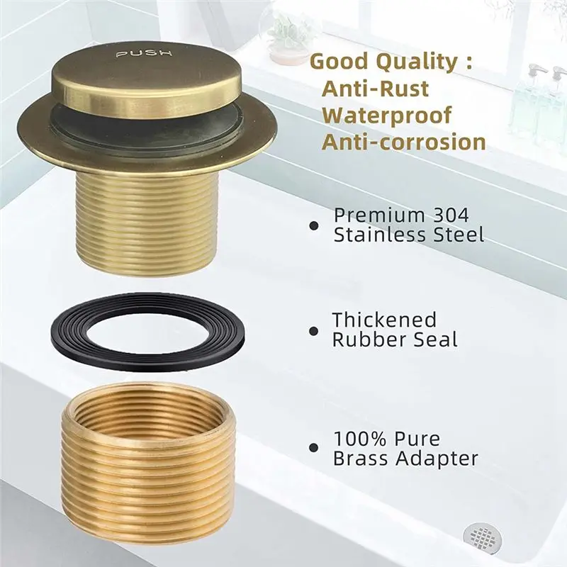 A69E2X Bathtub Drain Gold Tip Toe Bath Tub Drain Kit With Two-Hole Overflow Faceplate, Bath Tub Drain Set